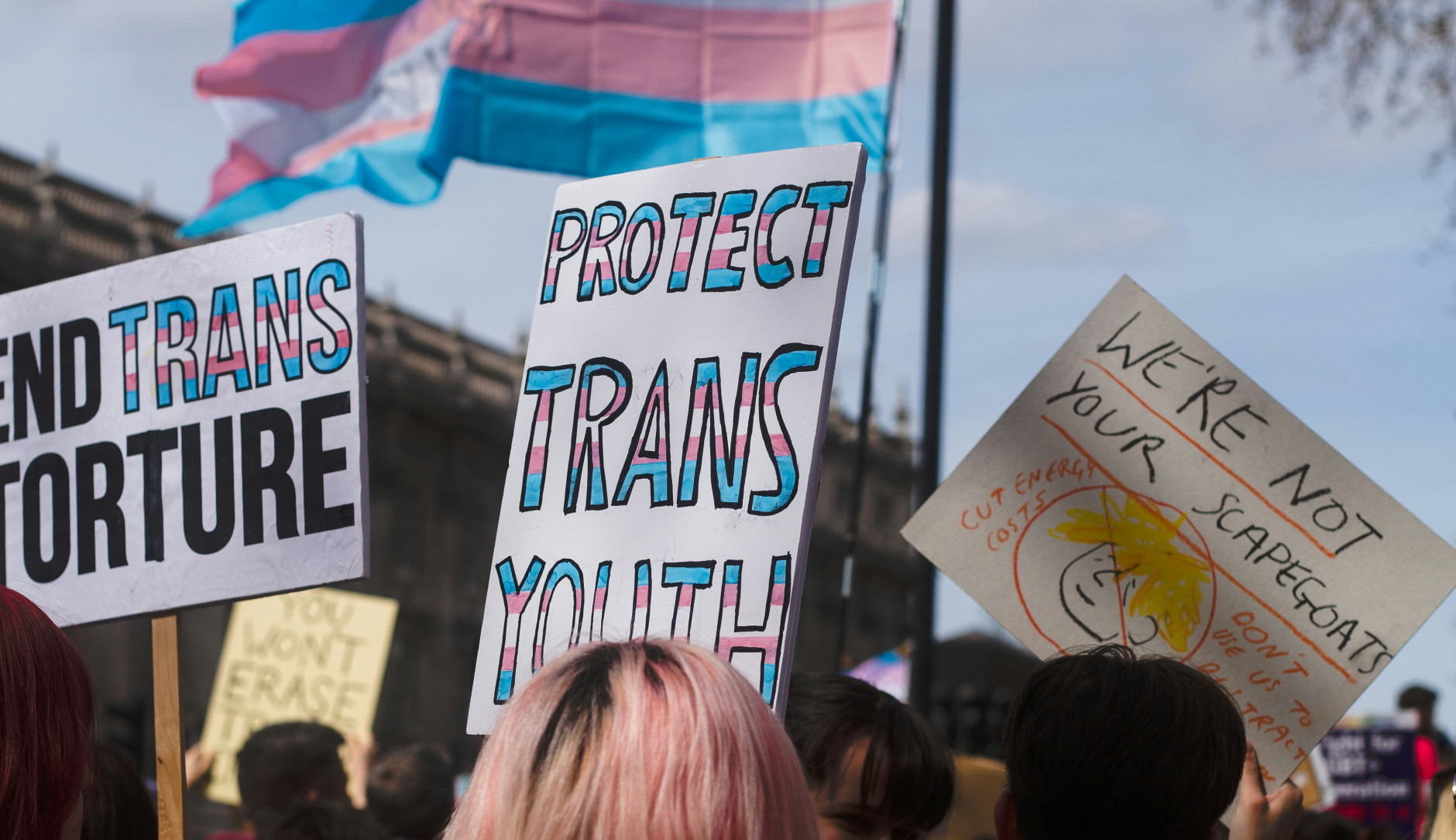 Bild einer Demonstration für trans Rechte.