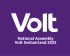 Violetter Hintergrund mit dem Volt Logo und dem Schriftzug: National Assembly Volt Switzerland 2025